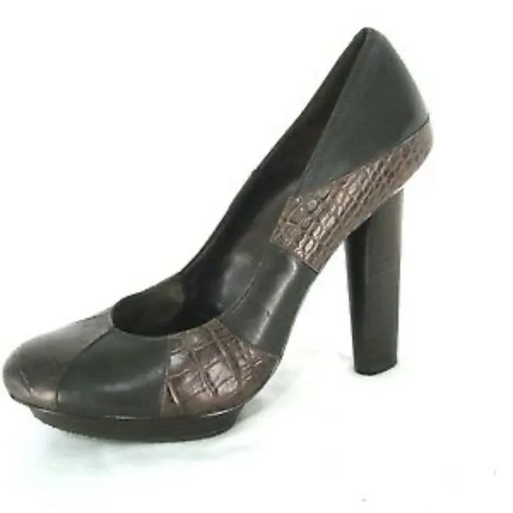 BCBGirls Brown Croc-Panel Platform Pumps